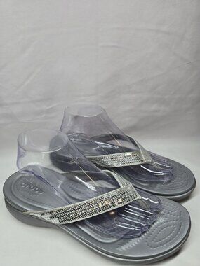 CROCS Capri V Flip Flops Sandals Dual Comfort Silver Sequin Women's Size 9
